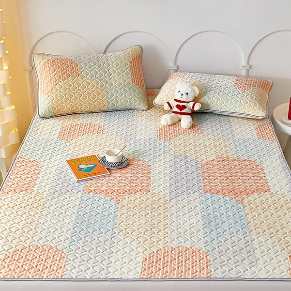 【董小姐】~推荐！夏季乳胶凉席床裙三件套亲肤透气 美式几何