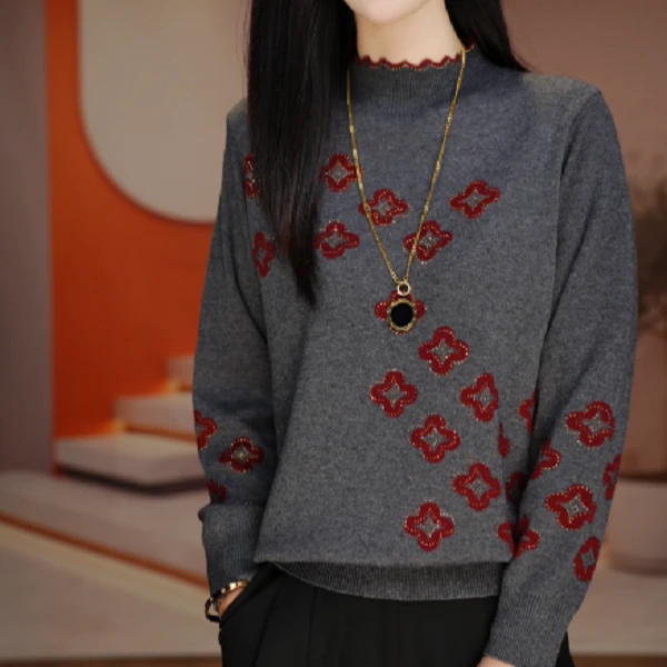 素曼 秋冬新款长袖气质显瘦百搭时尚轻奢女士套头毛衣V25L789