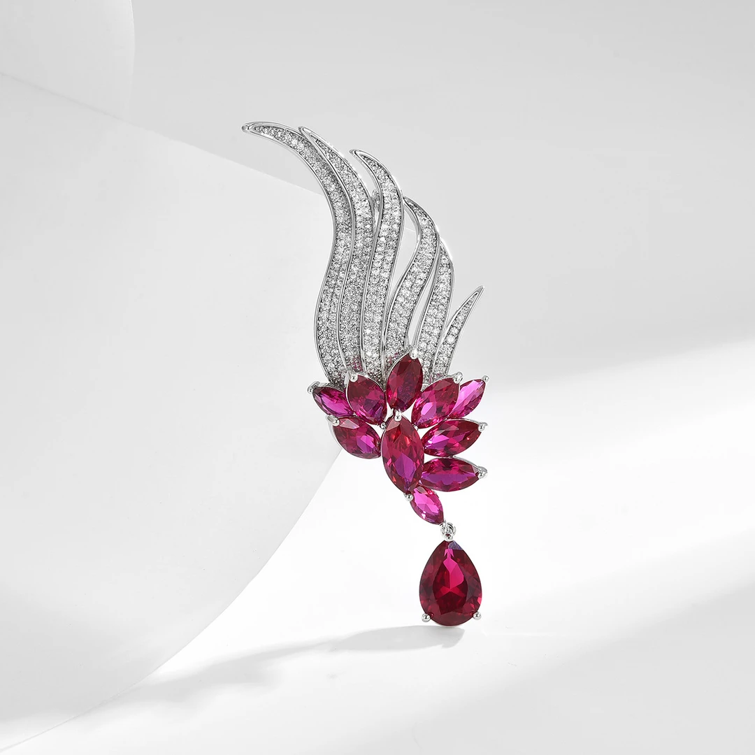 铜合金锆石胸针 30628-1胸针高档红色素款百搭配饰时尚渐变镶嵌