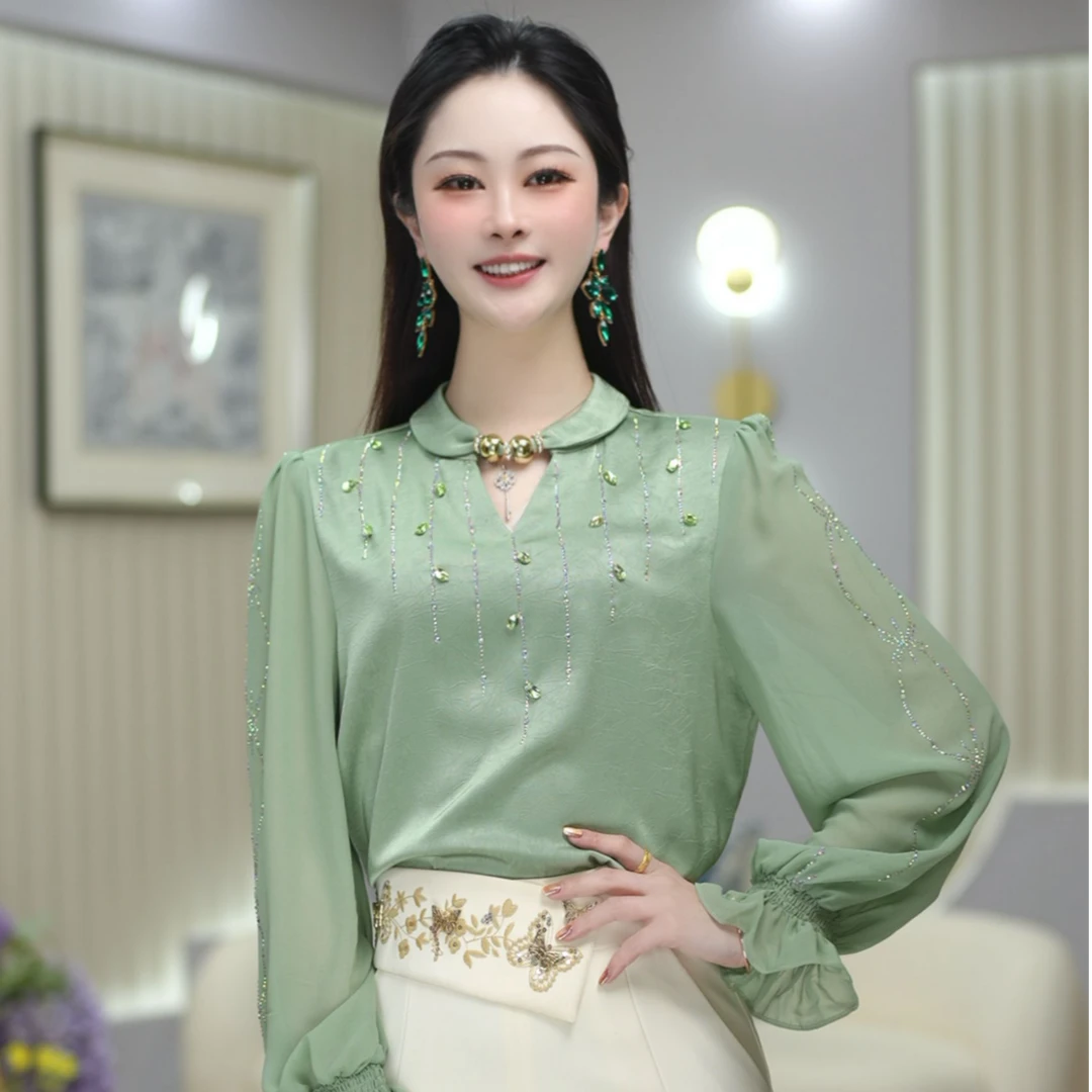 【青萱】春季新款气质优雅高档长袖洋气衬衫时尚减龄百搭上衣DY5460