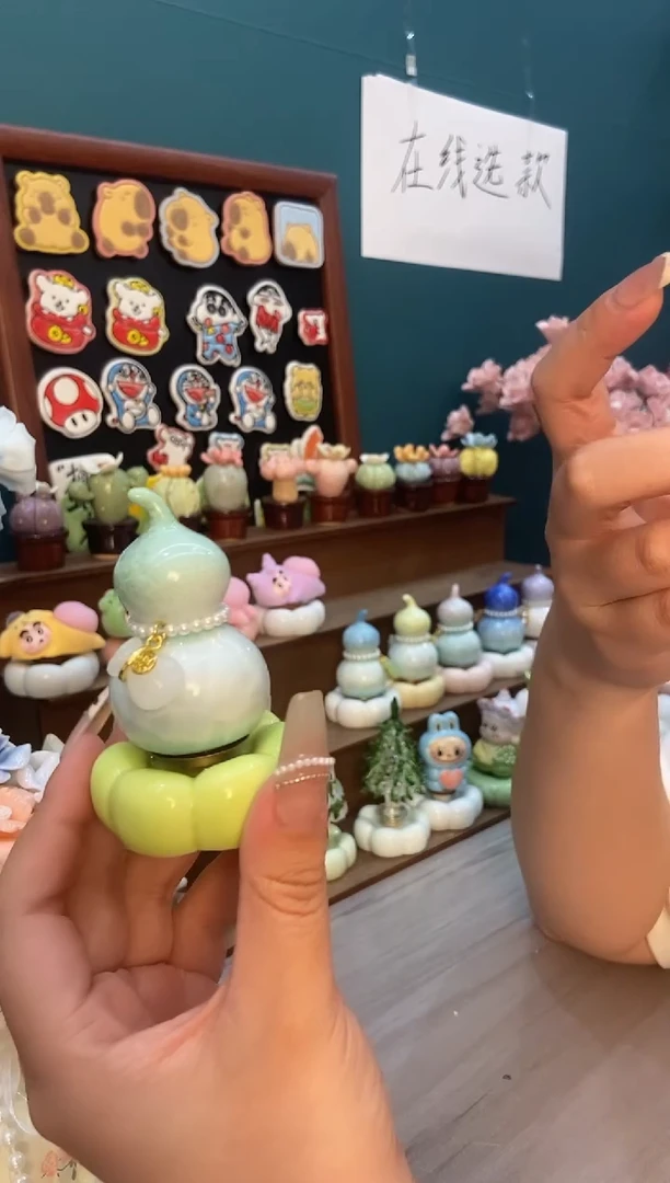 摆件陶绿色葫芦景德镇陶瓷摆件1个装