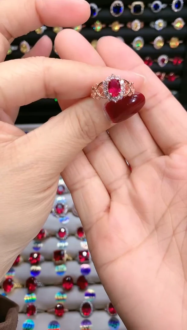 【闪购商品】红宝石戒指银S925镶嵌玫瑰金