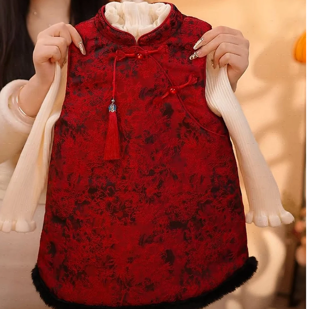女童加绒套装马甲裙冬款韩版宝宝保暖小女孩背心两件套年服裙