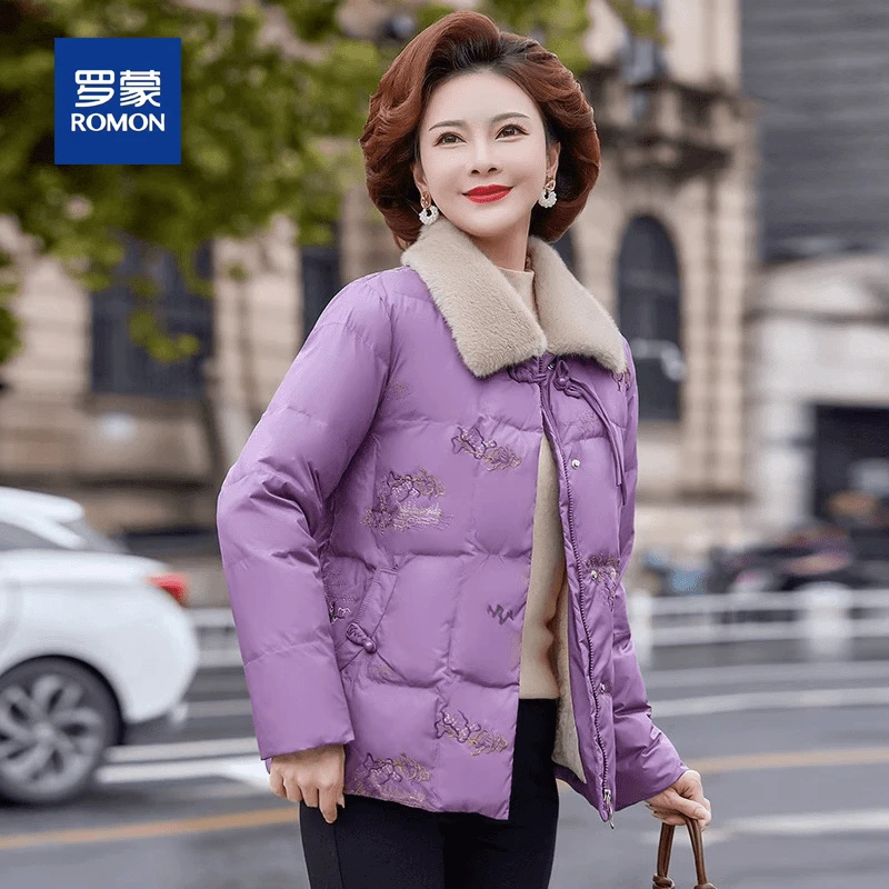罗蒙妈妈棉袄加绒加厚冬季外套中老年女装棉服洋气时尚新款棉衣服