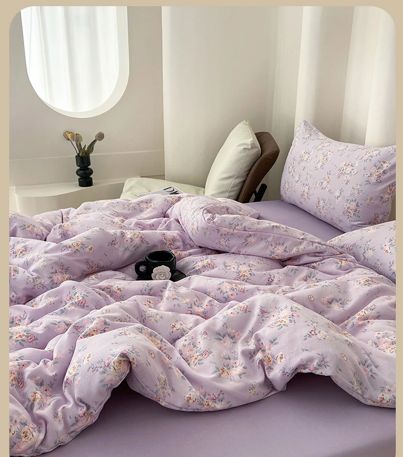 萱花-紫色双层纱标准四件套