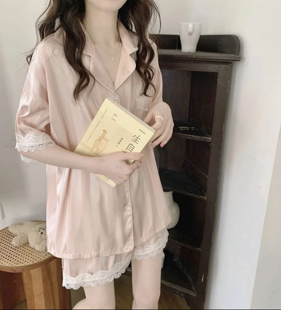 【101-172】短袖带胸垫夏季冰雪丝时尚睡衣女可外穿家居服舒适亲肤