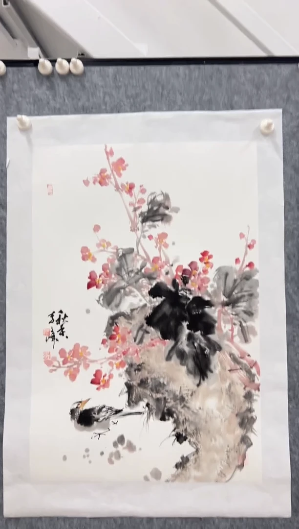 国画李文峰四尺三开花鸟