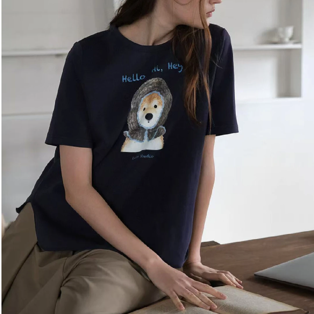 【锦衣服饰】KDM 1083欧货卡通狗印花圆领短袖T