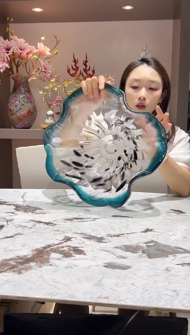 蓝色荷叶果盘 现货
