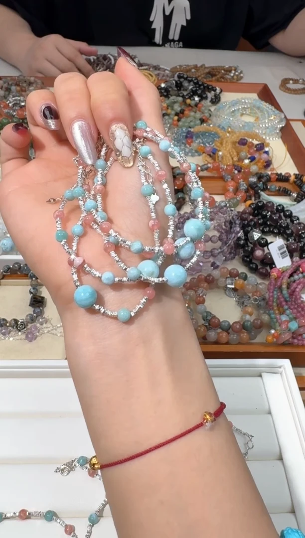 【闪购商品】水晶手链银S925镶嵌B016海纹红纹碎银款