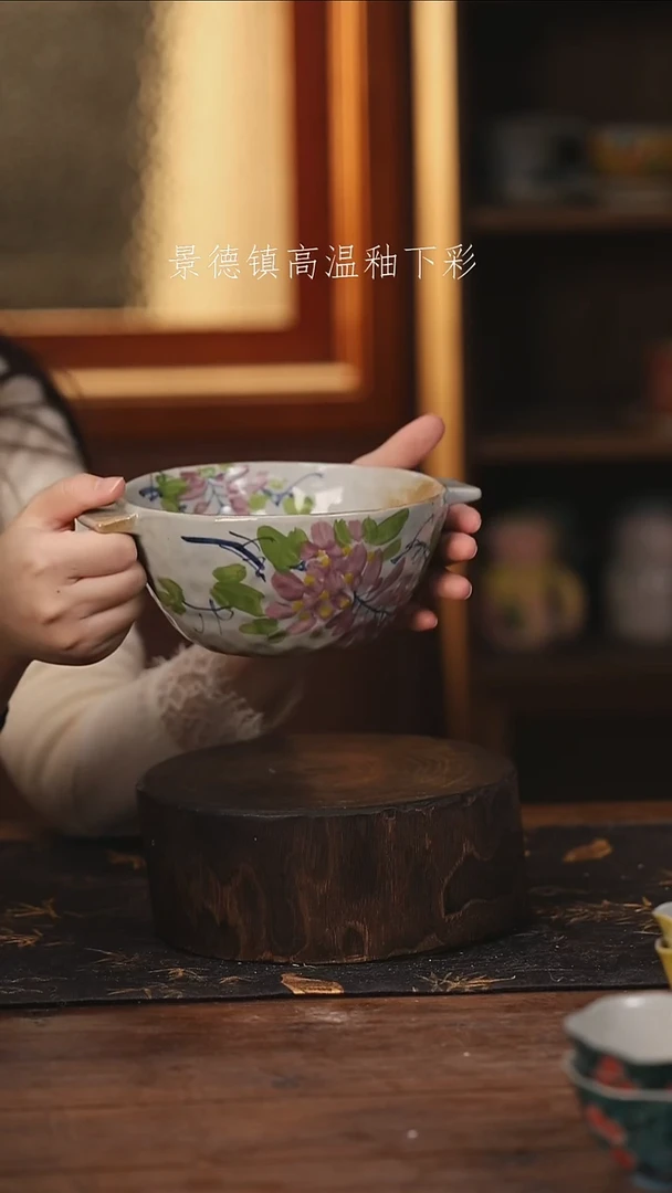 陶瓷 景德镇高温釉下手绘陶瓷@L105@