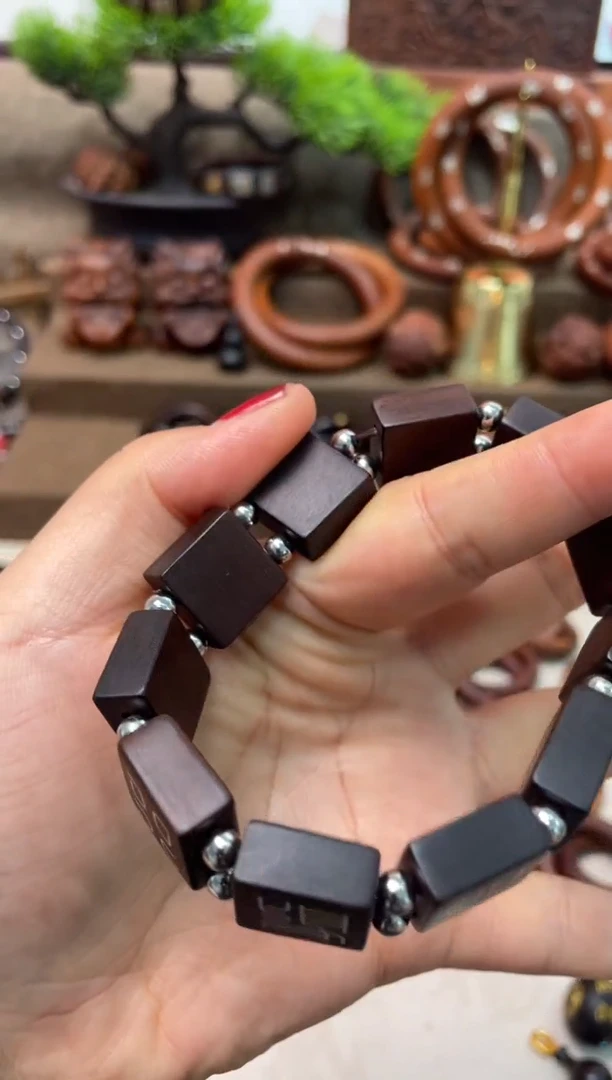 木b****n枣木玉化镶银九字真言手牌加银豆