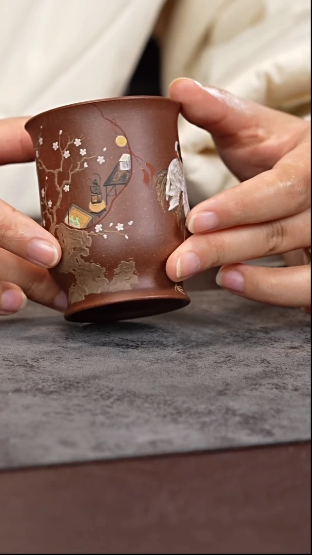 茶杯紫泥全手工高炉仙鹤