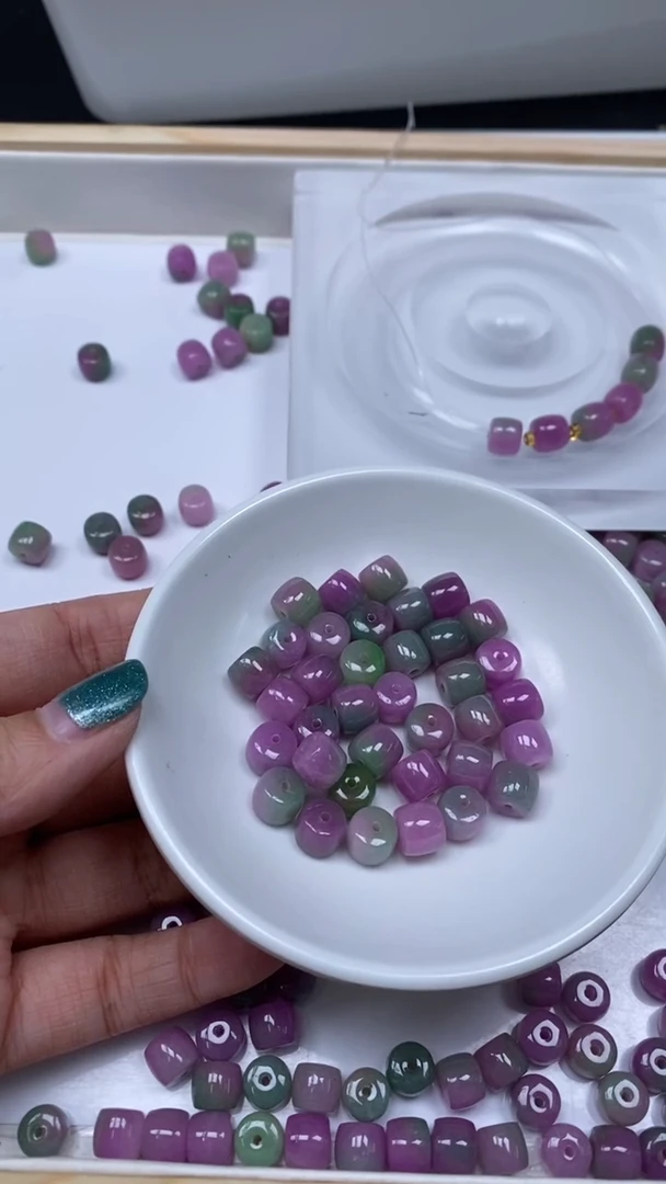 未镶嵌散珠石英质玉E80 春彩 玉7*8mm25颗9.9元