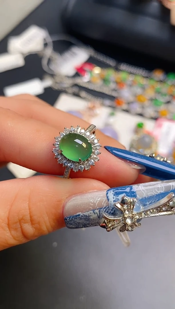 银S925镶嵌戒指翡翠天然