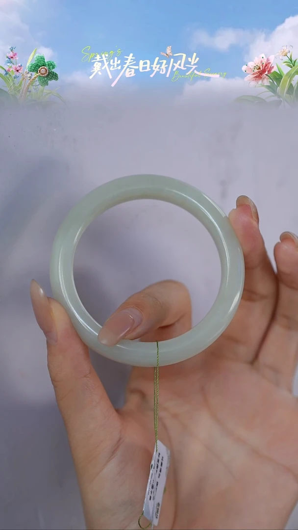 和田玉手镯未镶嵌53.8圈口露白