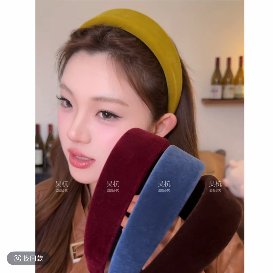 内增高海绵～复古高级感平面高颅顶宽边丝绒磨毛氛围感高颅顶发箍