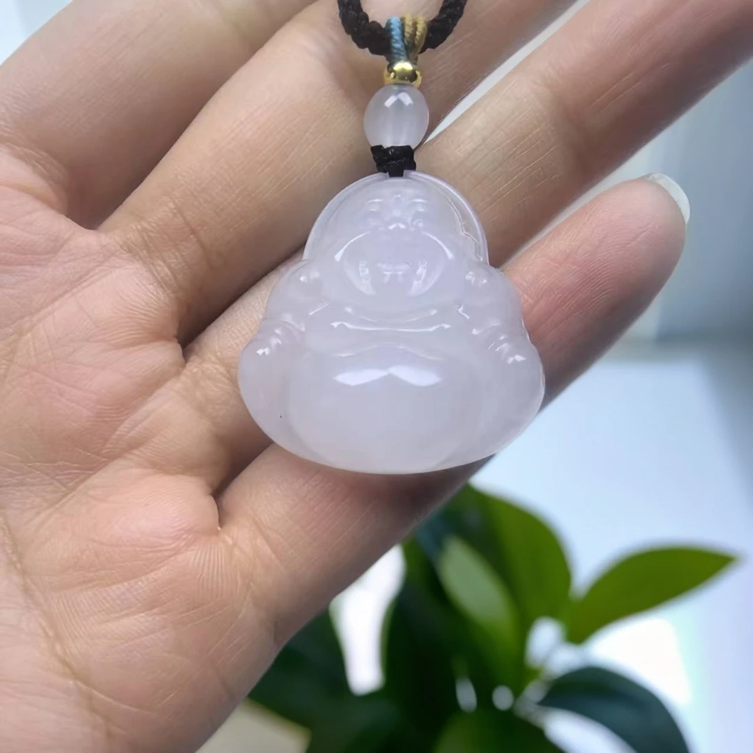 天然金丝玉弥勒佛吊坠30mm白色玉佛挂件多样性发货