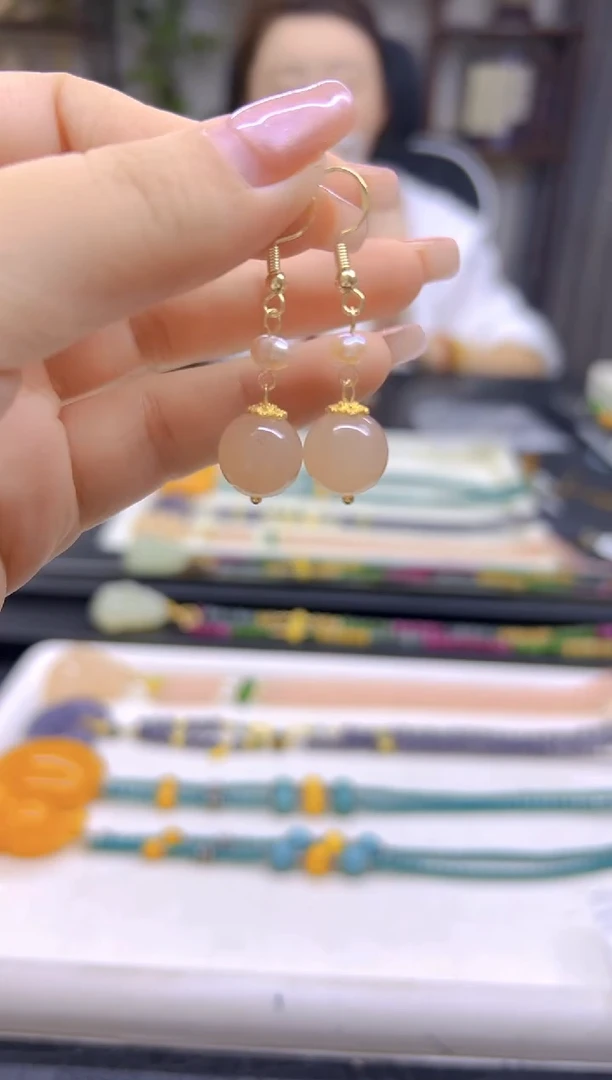 和田玉14K金镶嵌耳饰DIY款E816