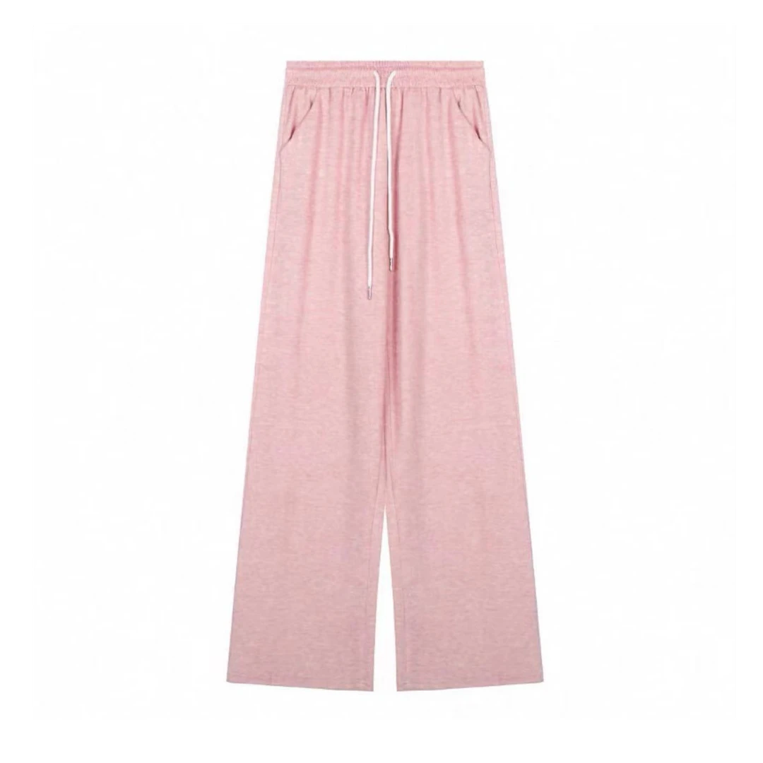 高腰抽绳显瘦直筒休闲长裤-A023