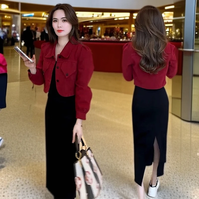 时尚洋气套装裙女2025春季新款时髦减龄短款牛仔外套连衣裙两件套