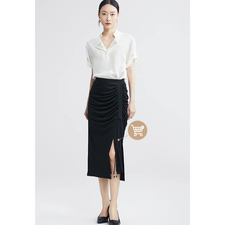 SUSSI/古色“自由女神”轻奢醋酸时尚通勤设计感半身裙女装