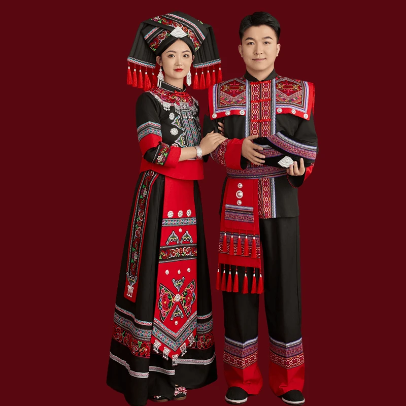 广西壮族服装成人南宁三月三少数民族服饰女盛装壮锦刺绣演出长裙