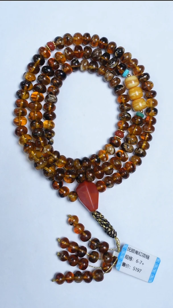 琥珀颈饰未镶嵌抚顺琥珀鼓珠项链6-7mm