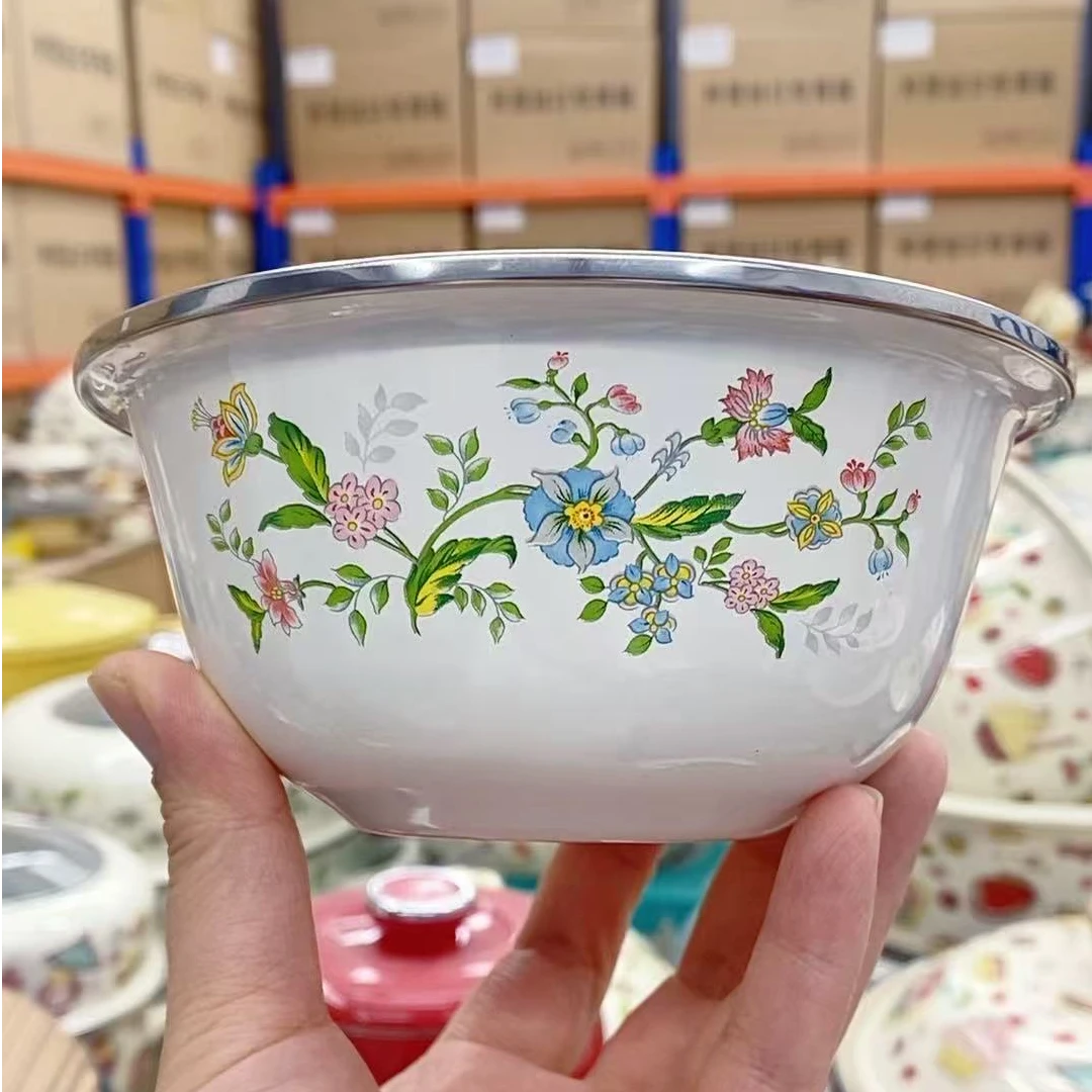 【包边】直径18CM加厚芳香有脚碗搪瓷面碗家用汤碗