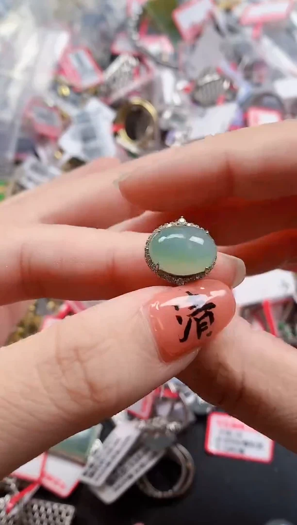 银S925镶嵌戒指翡翠天然A货缅甸翡翠
