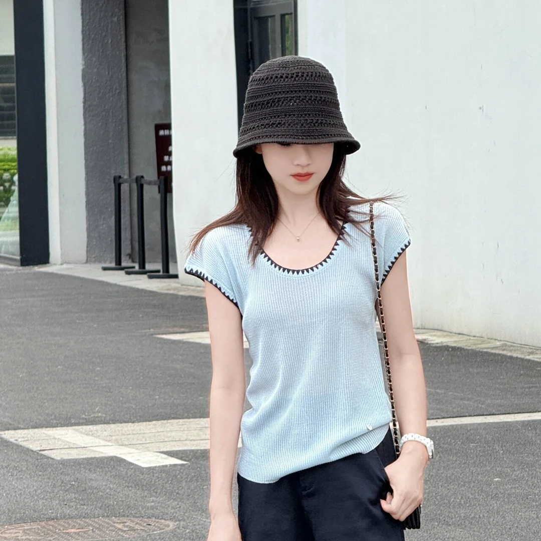 Y.M | 松茶 天丝亚麻特种工艺高级感夏日针织短袖5036