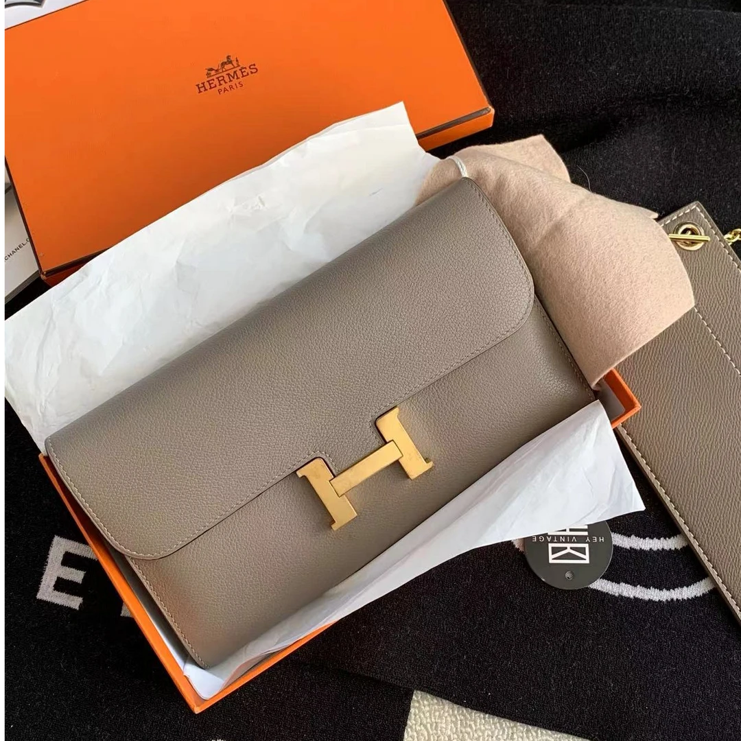 95新 Hermes/爱马仕 大象灰金扣康康钱包 21cm 17845196