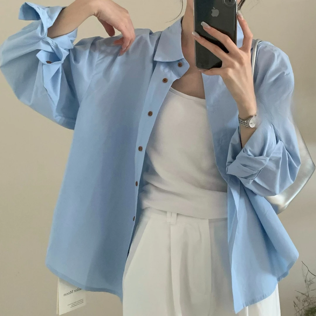 梦里-陳 纯色休闲风设计感衬衫