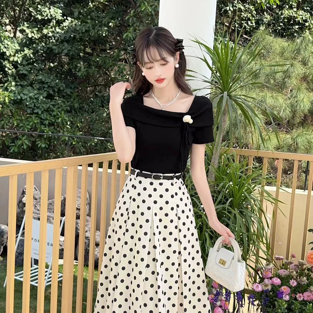 2025轻熟风法式INS风时尚套装小个子时尚长裙裙子泡泡袖收腰上衣