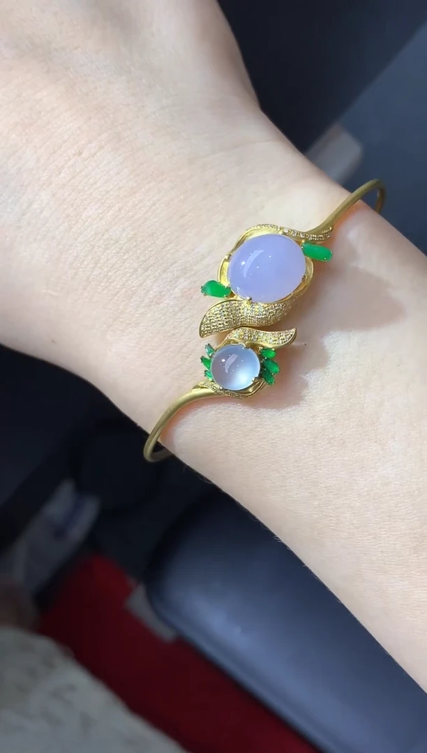 18K金镶嵌手镯翡翠555-中国好珍宝