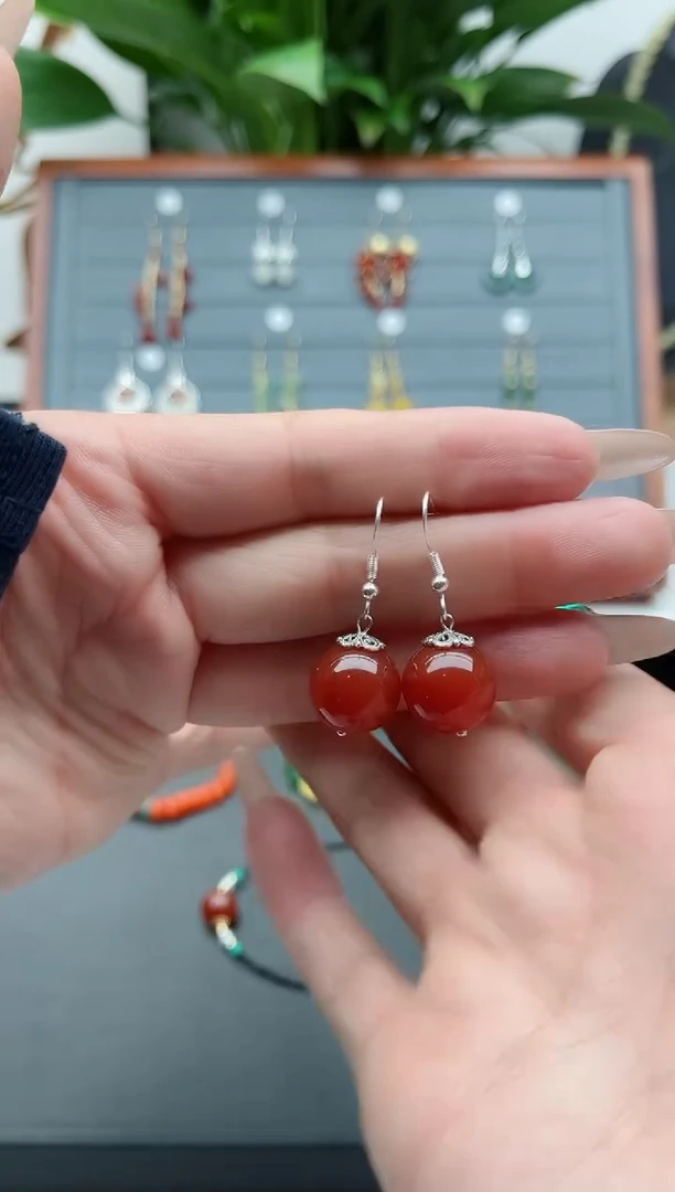 【闪购商品】南红玛瑙耳饰银S925镶嵌801