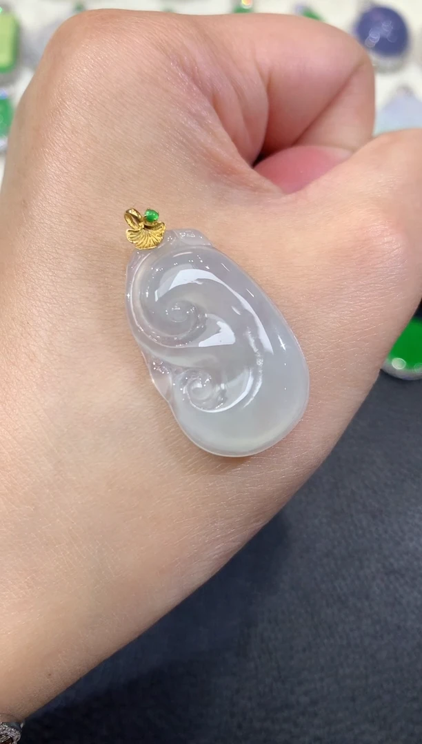 吊坠(不含链)18K金镶嵌翡翠A2 多样性发货一件