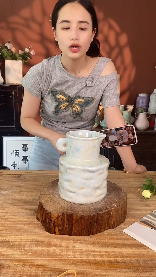 摆件景德镇高温陶瓷花器（口径10*高度18）