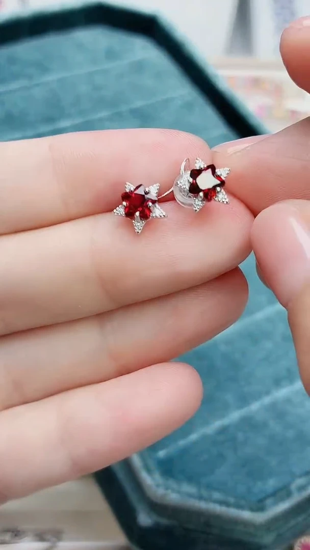 银S925镶嵌耳饰石榴石385ZB1107产品一个