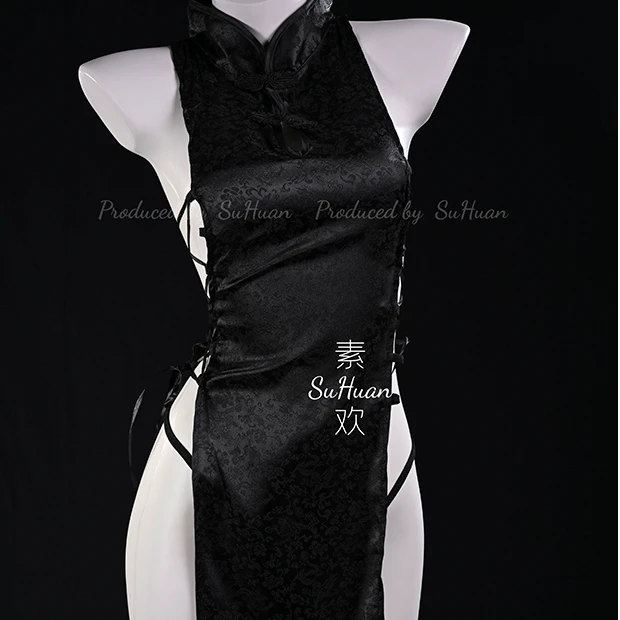 无袖显瘦立领睡裙连衣裙刺绣中式旗袍款女士睡衣