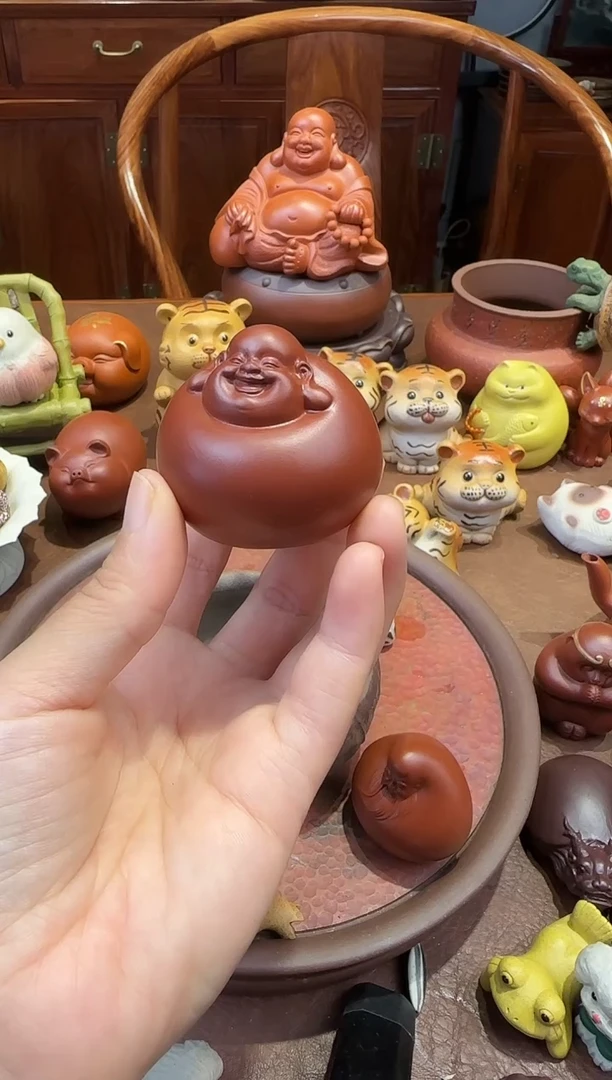 紫砂茶宠朱泥小弥勒
