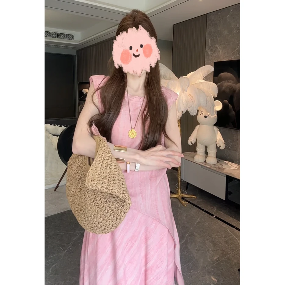 夏季新款法式休闲时尚套装圆领无袖绑带上衣收腰显瘦半身裙两件套