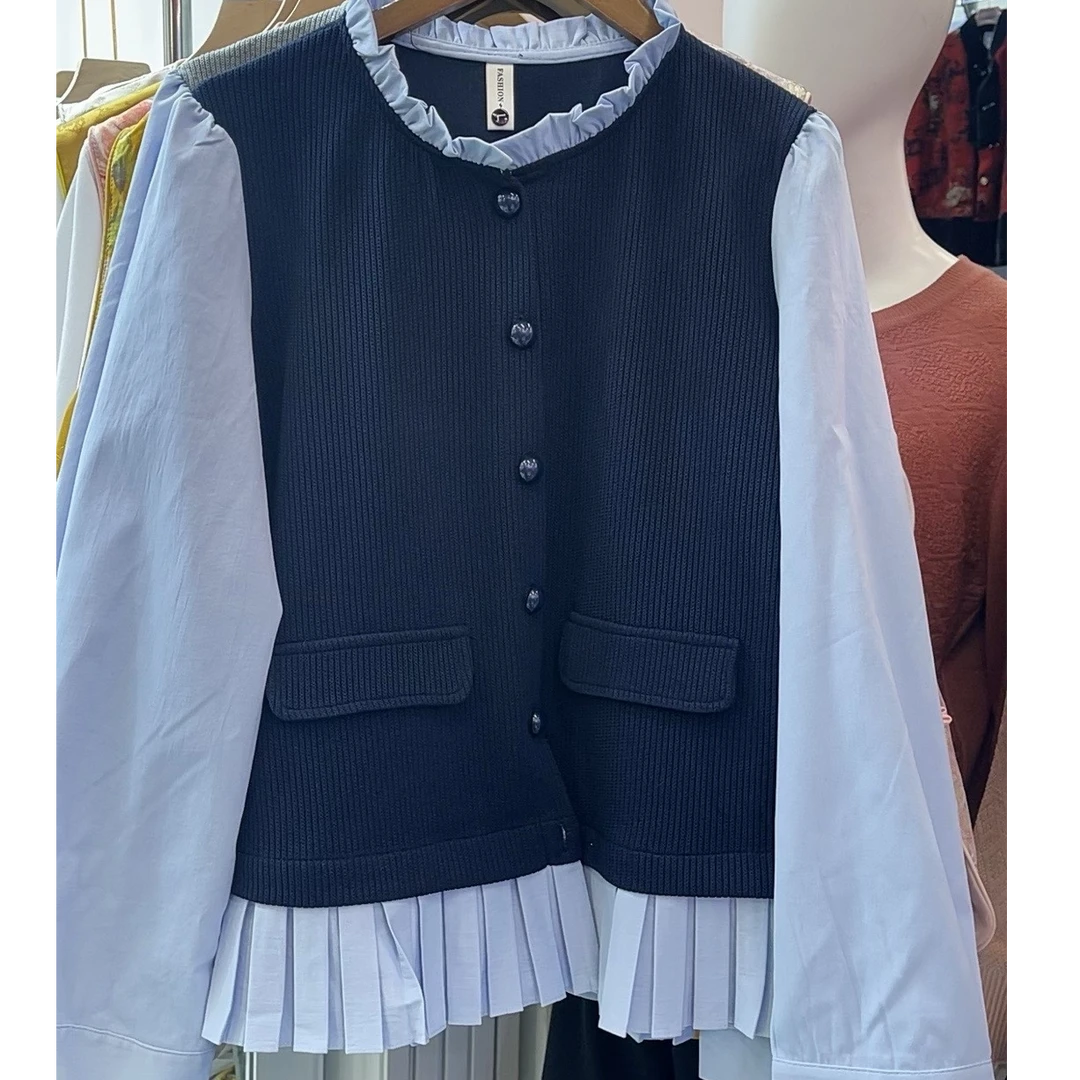 菲扬女装--假两件衬衣袖打底衫7599款