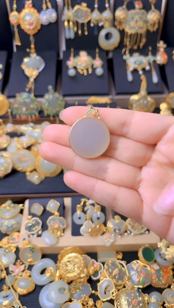 颈饰银S925镀金镶嵌和田玉竹节无事牌吊坠