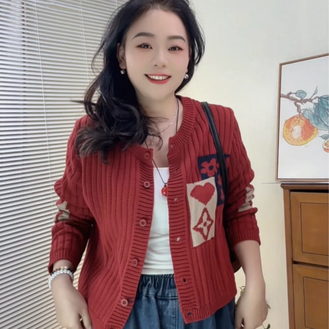 【秋季新款】爱心保暖春季印花不褪色毛百搭洋气独特漂亮开衫针织衫