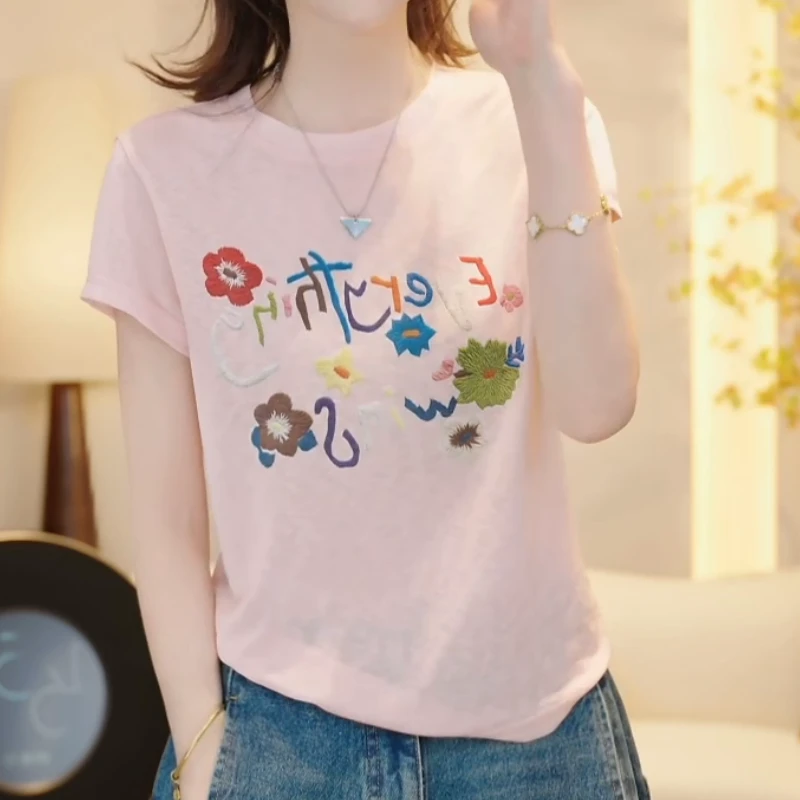 夏季多巴胺彩色花朵甜酷百搭薄款短袖T恤上衣LK2504887