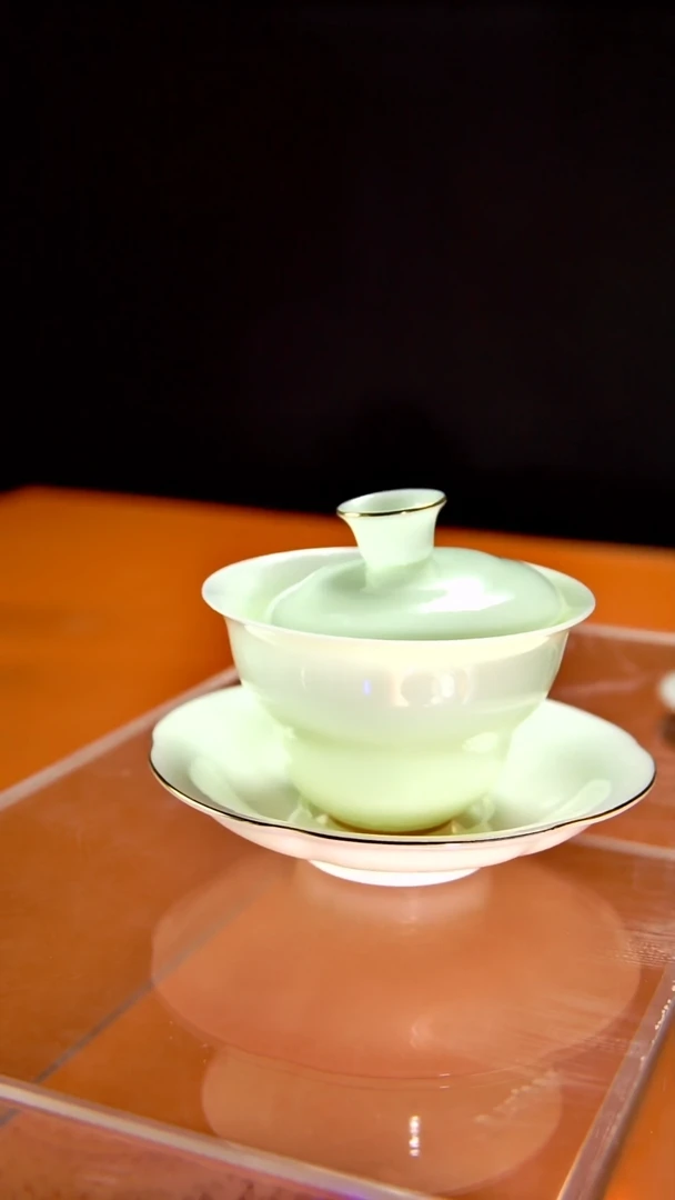 其他陶瓷《言泥陶瓷》璞玉绿豆冰冻瓷系列 三才盖碗170cc