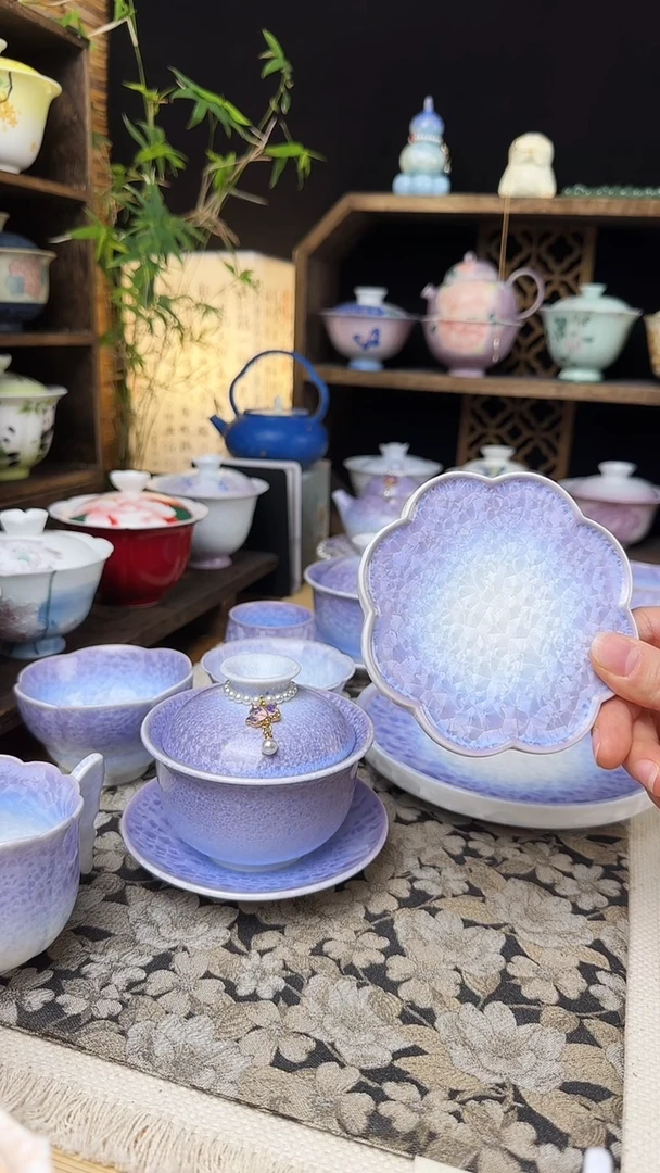 鲸**海紫色结晶釉花型杯垫