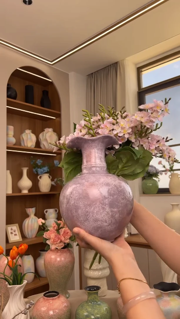 [紫气东来-大肚花瓣口瓶】桌面落地陶瓷花瓶干花鲜花客厅插花摆件
