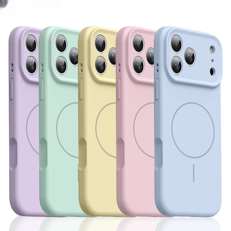 适用苹果17ProMax硅胶精孔手机壳16镜头全包15细圈磁吸防摔多巴胺